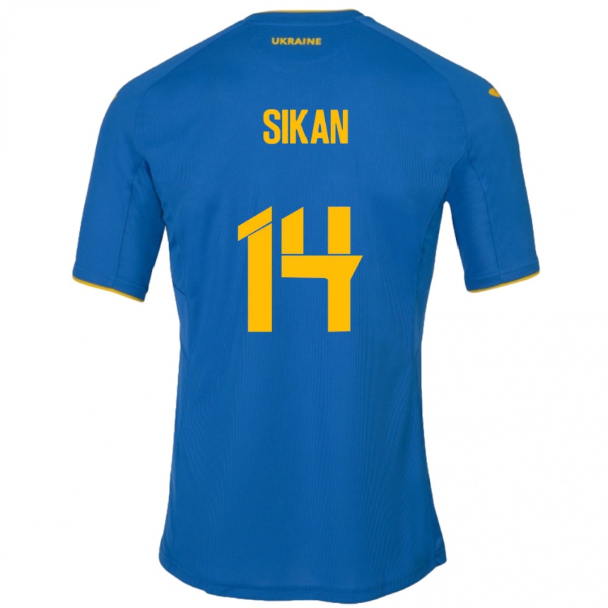 Kids Football Ukraine Danylo Sikan #14 Blue Away Jersey 24-26 T-Shirt