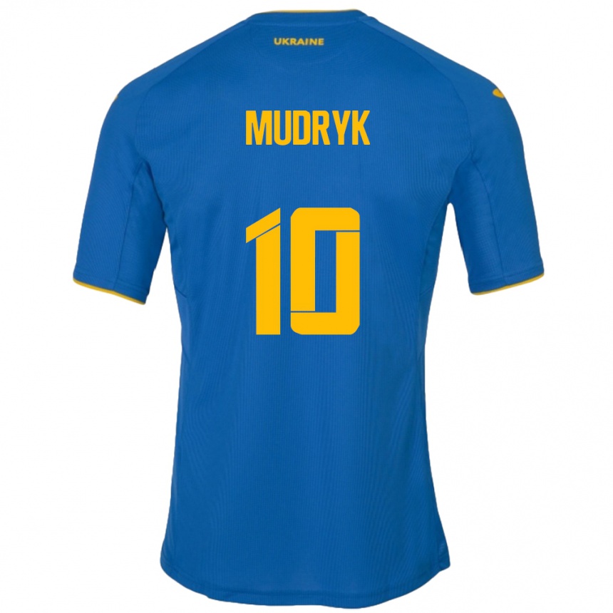 Kids Football Ukraine Mykhaylo Mudryk #10 Blue Away Jersey 24-26 T-Shirt