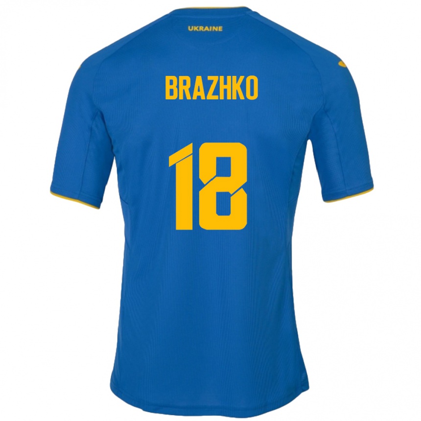 Kids Football Ukraine Volodymyr Brazhko #18 Blue Away Jersey 24-26 T-Shirt