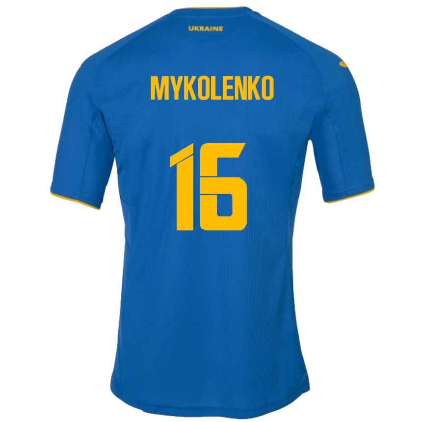 Kids Football Ukraine Vitaliy Mykolenko #16 Blue Away Jersey 24-26 T-Shirt