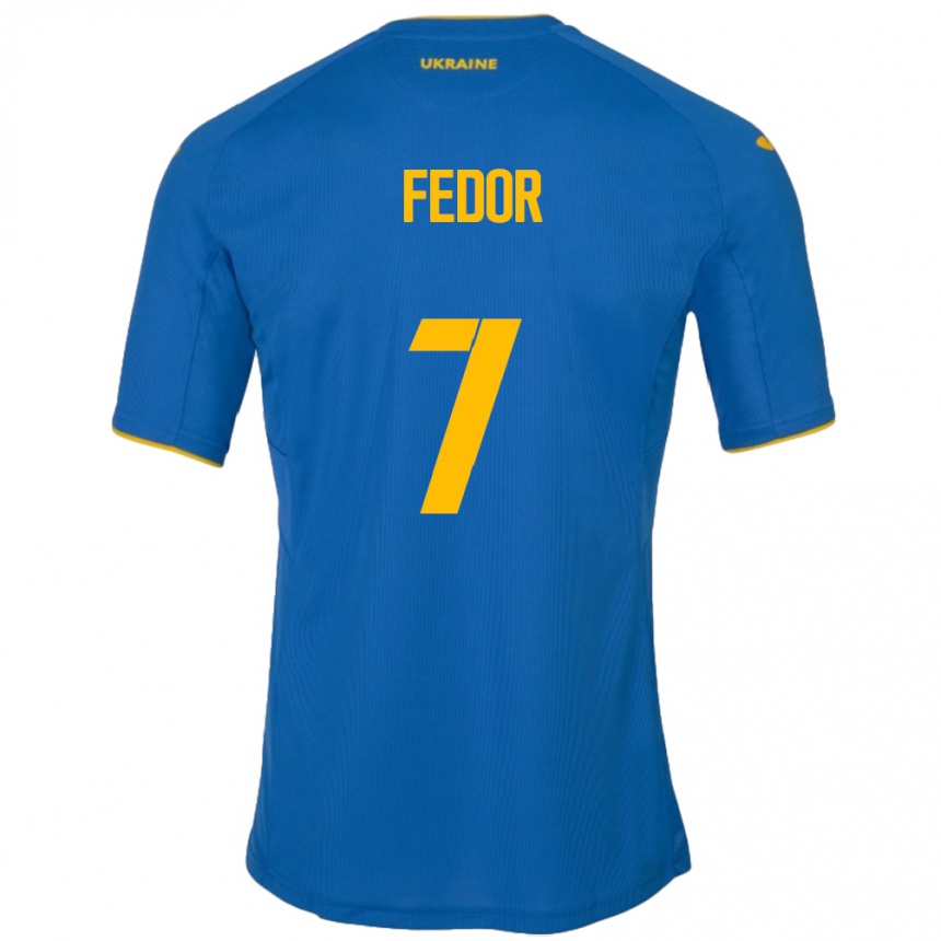 Kids Football Ukraine Oleg Fedor #7 Blue Away Jersey 24-26 T-Shirt