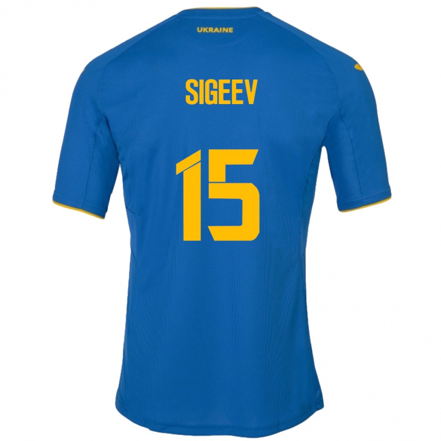 Kids Football Ukraine Kyrylo Sigeev #15 Blue Away Jersey 24-26 T-Shirt