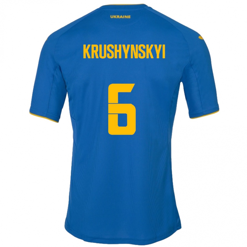 Kids Football Ukraine Borys Krushynskyi #6 Blue Away Jersey 24-26 T-Shirt