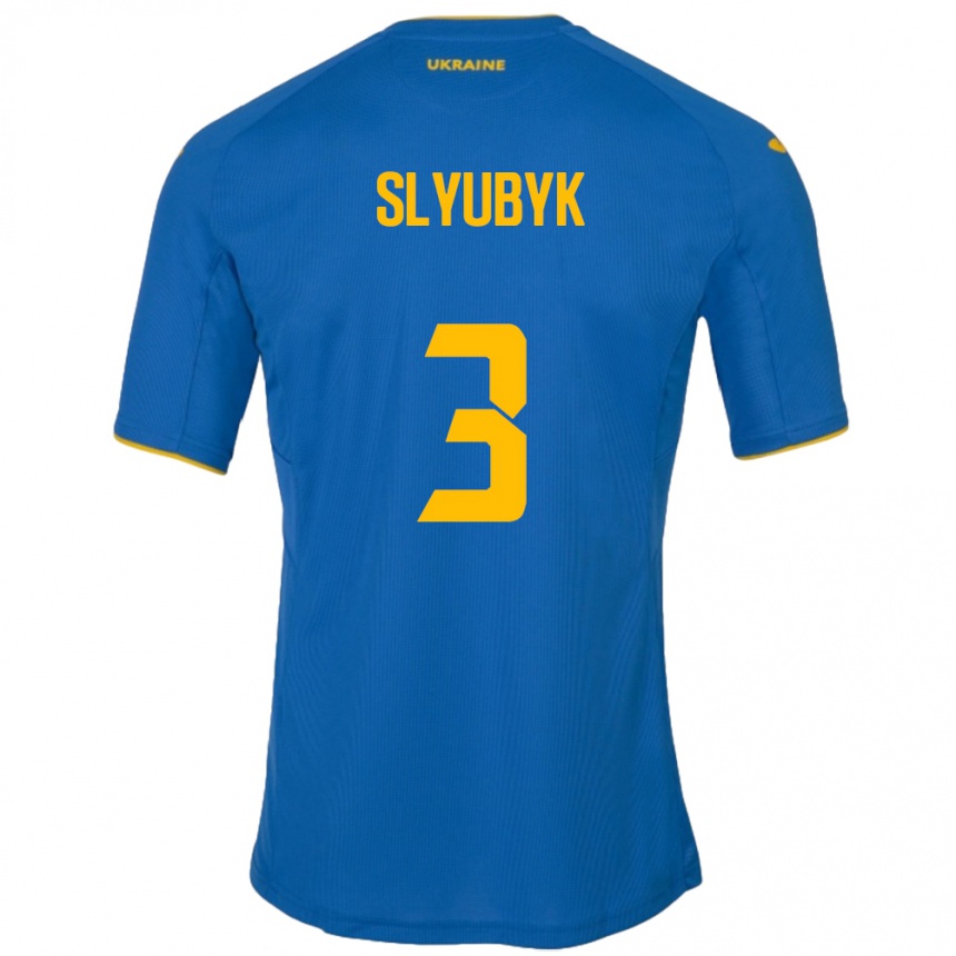 Kids Football Ukraine Bogdan Slyubyk #3 Blue Away Jersey 24-26 T-Shirt