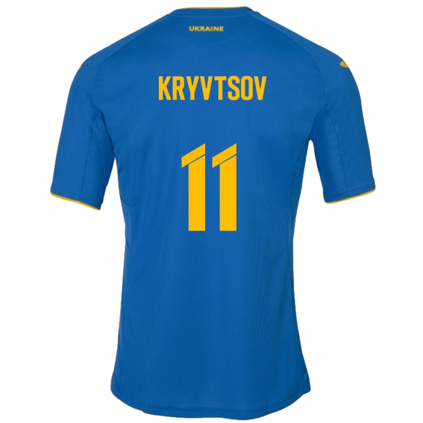 Kids Football Ukraine Nikita Kryvtsov #11 Blue Away Jersey 24-26 T-Shirt