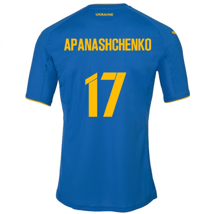 Kids Football Ukraine Daryna Apanashchenko #17 Blue Away Jersey 24-26 T-Shirt