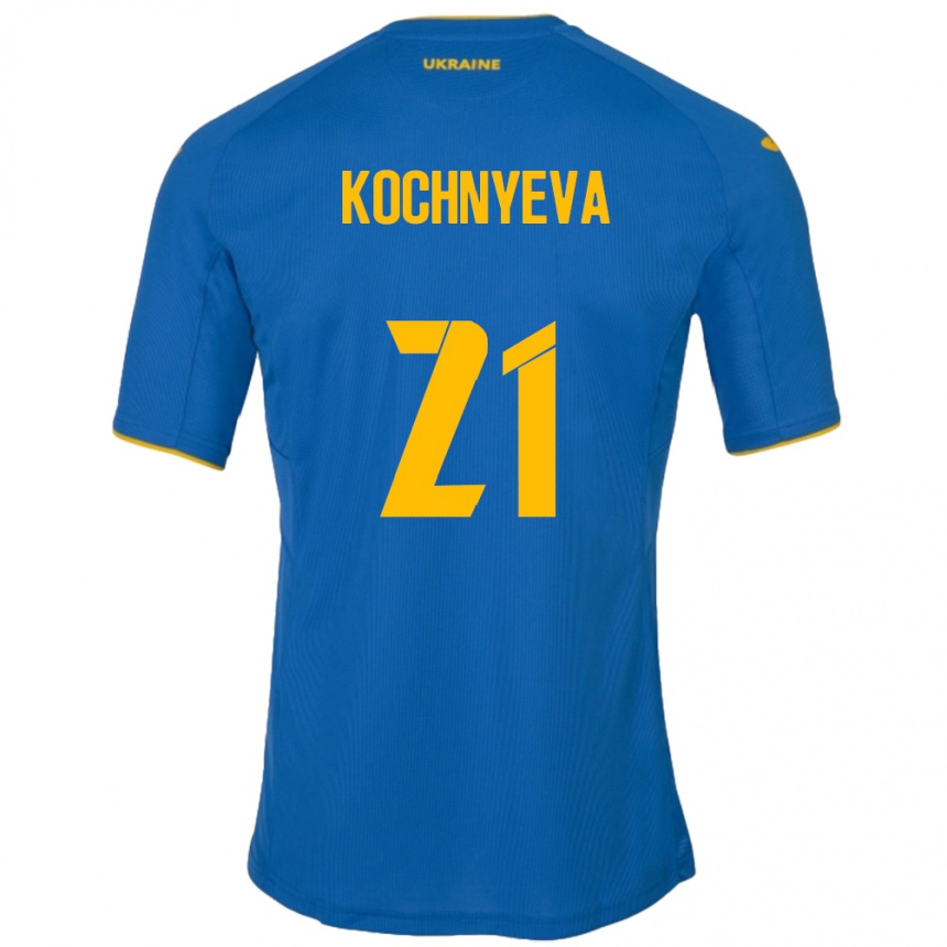 Kids Football Ukraine Iryna Kochnyeva #21 Blue Away Jersey 24-26 T-Shirt