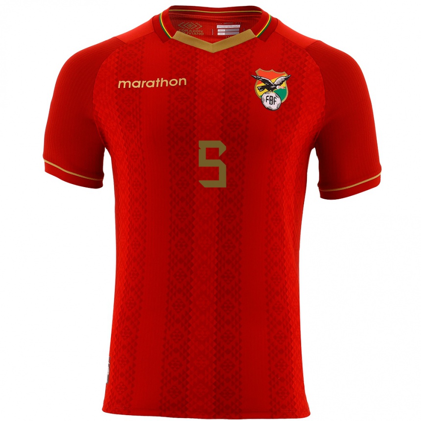 Kids Football Bolivia Adrián Jusino #5 Red Away Jersey 24-26 T-Shirt