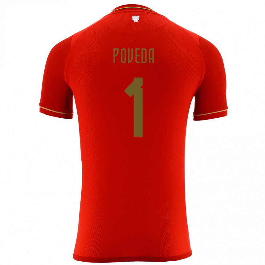 Kids Football Bolivia Bruno Poveda #1 Red Away Jersey 24-26 T-Shirt