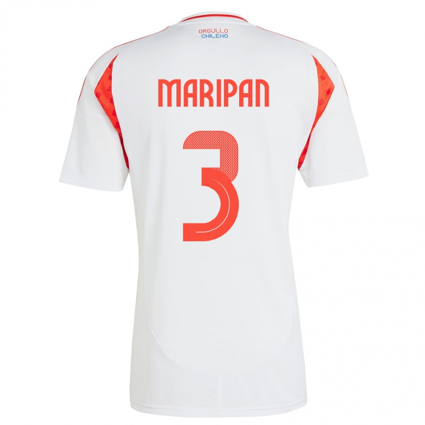 Kids Football Chile Guillermo Maripán #3 White Away Jersey 24-26 T-Shirt