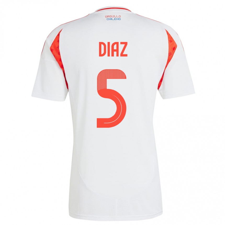 Kids Football Chile Paulo Díaz #5 White Away Jersey 24-26 T-Shirt