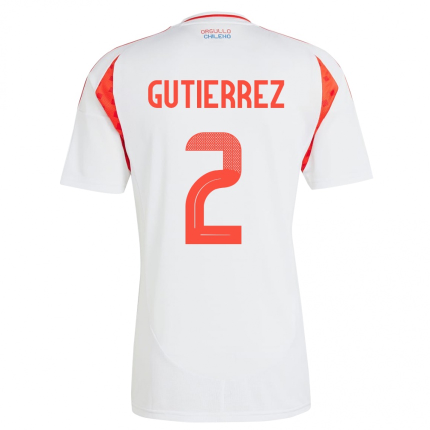 Kids Football Chile Joaquín Gutiérrez #2 White Away Jersey 24-26 T-Shirt