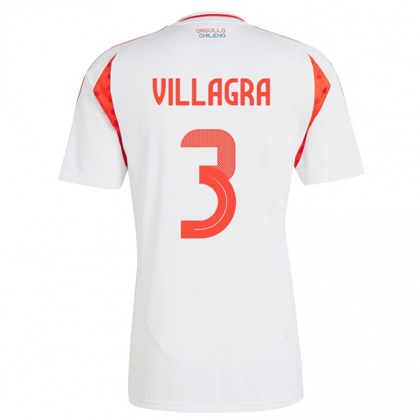 Kids Football Chile Jonathan Villagra #3 White Away Jersey 24-26 T-Shirt