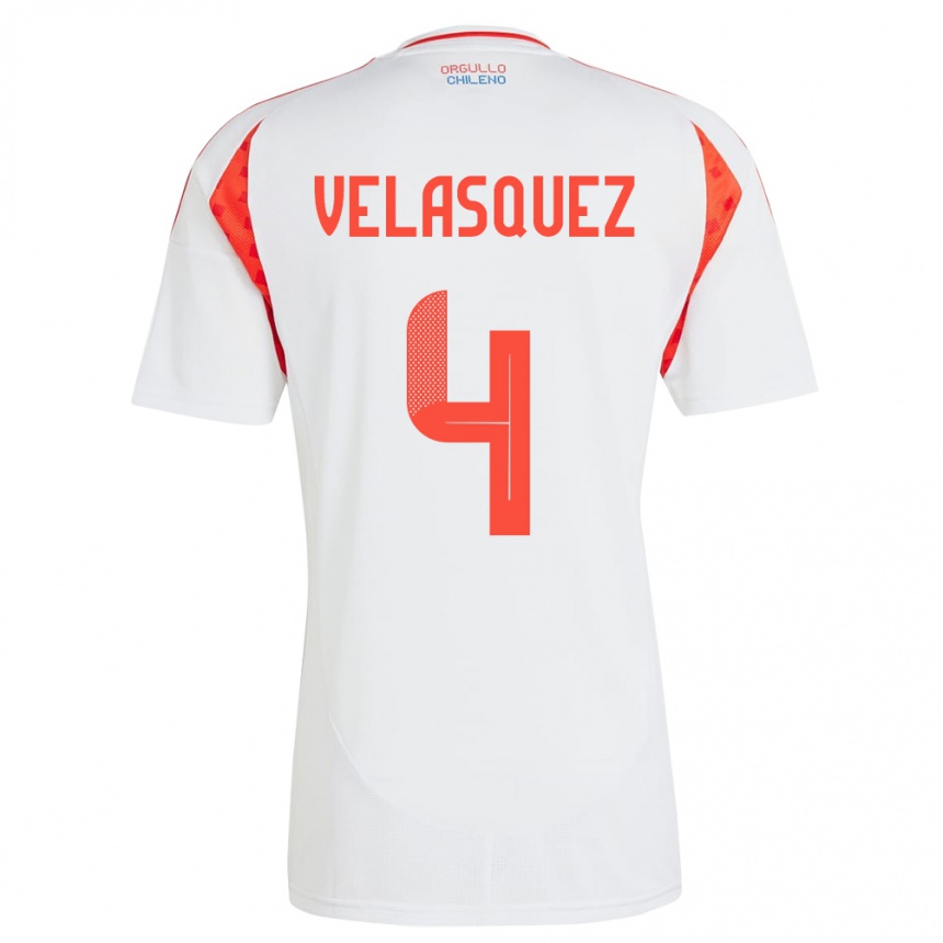 Kids Football Chile Lucas Velásquez #4 White Away Jersey 24-26 T-Shirt