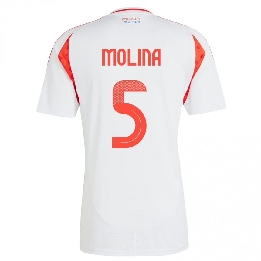 Kids Football Chile Benjamín Molina #5 White Away Jersey 24-26 T-Shirt