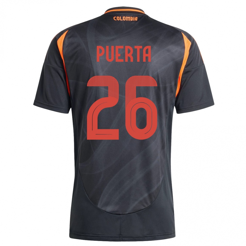 Kids Football Colombia Gustavo Puerta #26 Black Away Jersey 24-26 T-Shirt