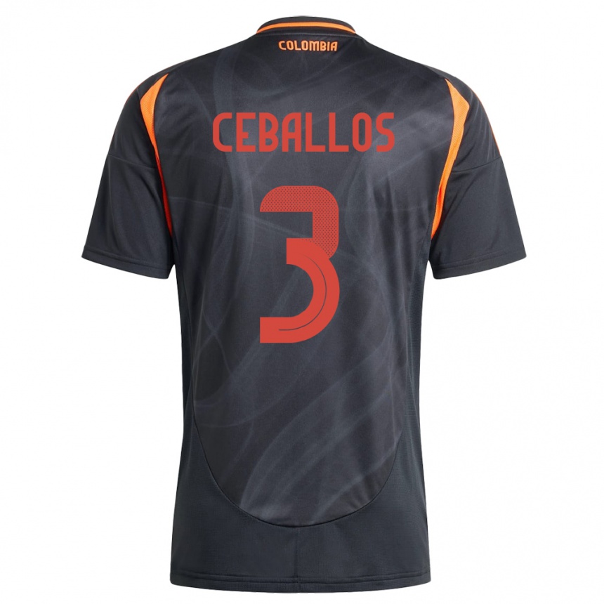 Kids Football Colombia Brayan Ceballos #3 Black Away Jersey 24-26 T-Shirt