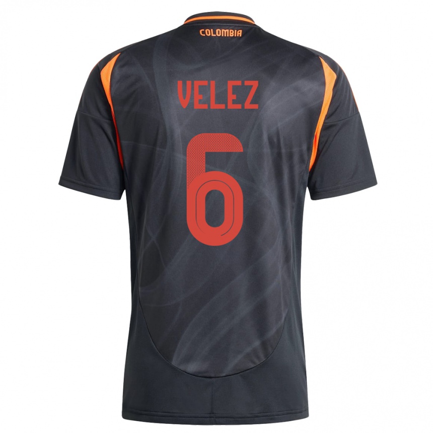 Kids Football Colombia Jhon Vélez #6 Black Away Jersey 24-26 T-Shirt