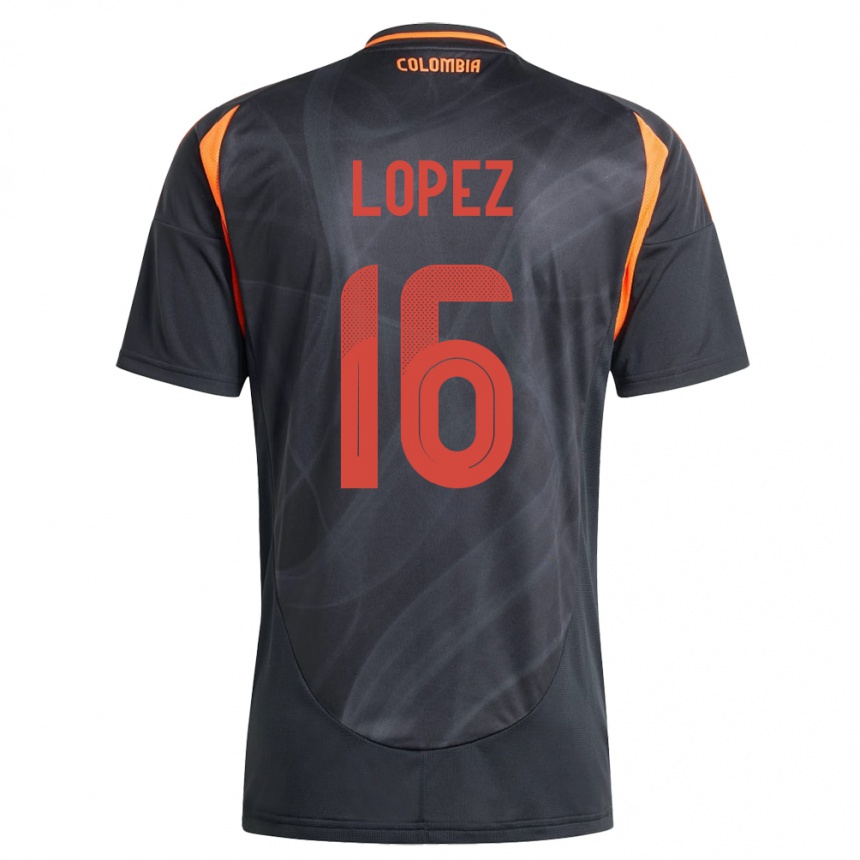 Kids Football Colombia William López #16 Black Away Jersey 24-26 T-Shirt