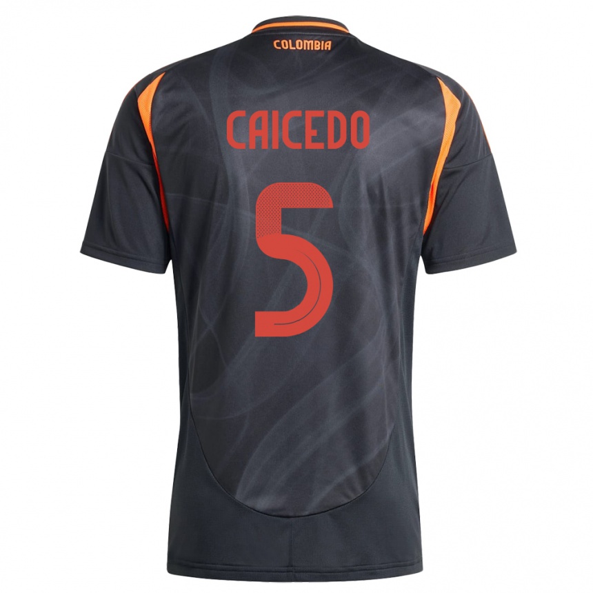 Kids Football Colombia Kelly Caicedo #5 Black Away Jersey 24-26 T-Shirt