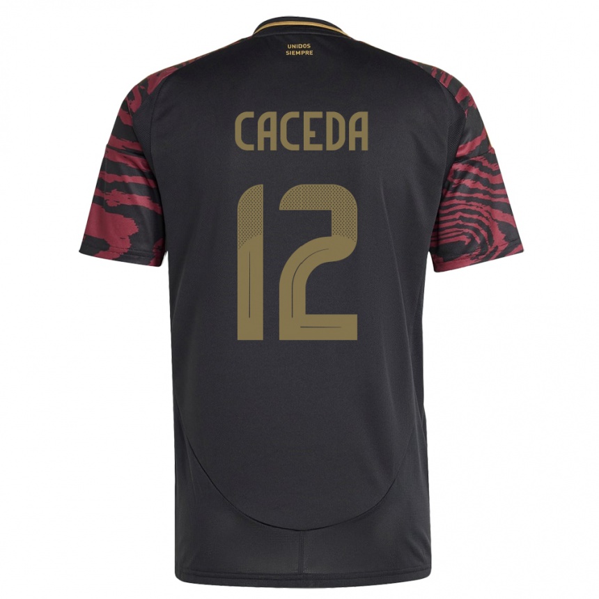 Kids Football Peru Carlos Cáceda #12 Black Away Jersey 24-26 T-Shirt