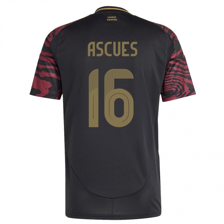 Kids Football Peru Carlos Ascues #16 Black Away Jersey 24-26 T-Shirt