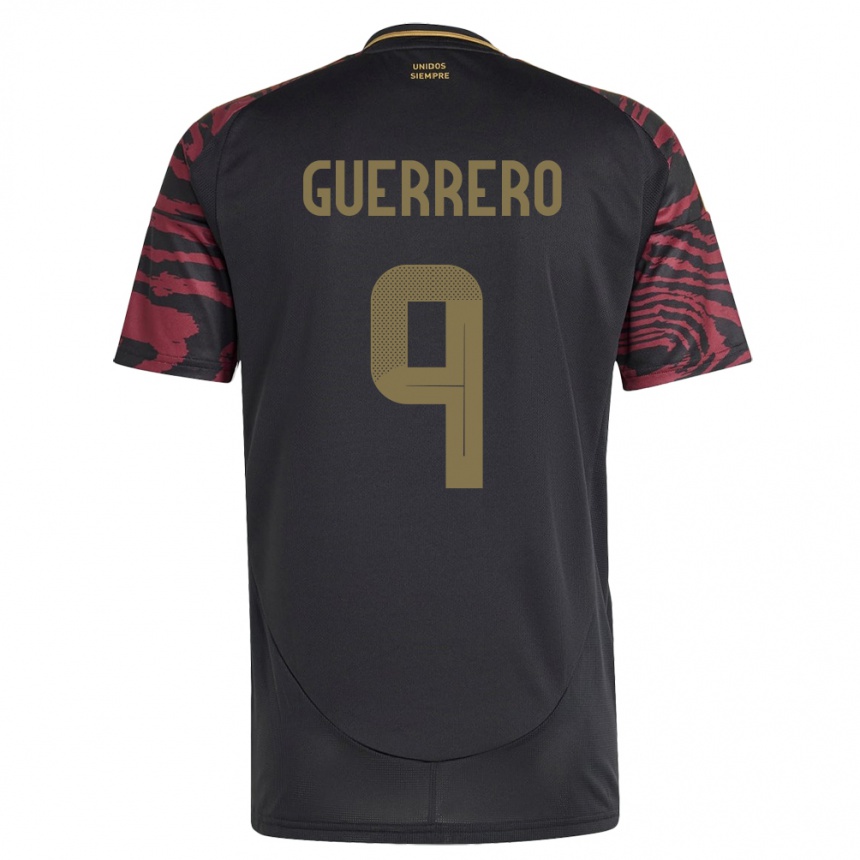 Kids Football Peru Paolo Guerrero #9 Black Away Jersey 24-26 T-Shirt