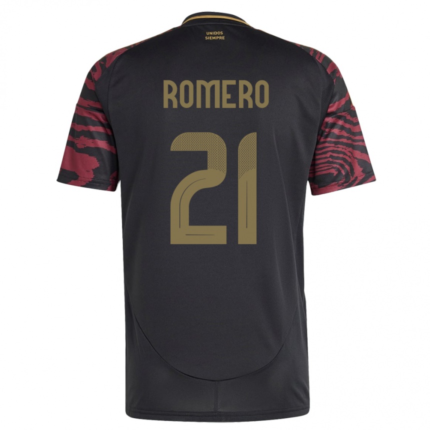 Kids Football Peru Diego Romero #21 Black Away Jersey 24-26 T-Shirt