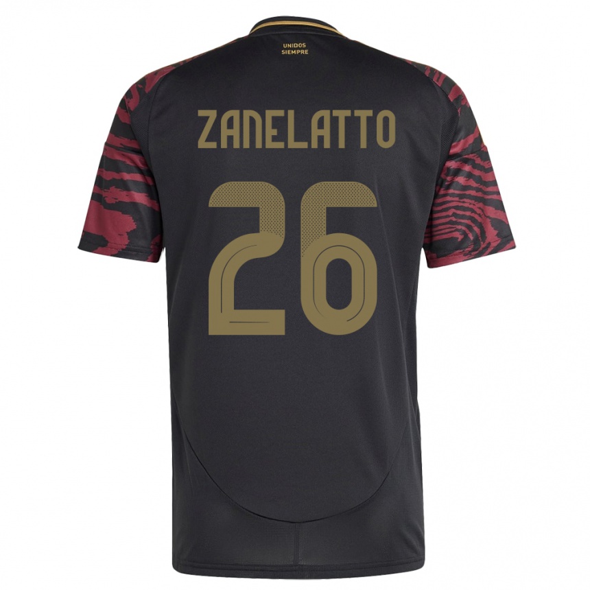 Kids Football Peru Franco Zanelatto #26 Black Away Jersey 24-26 T-Shirt