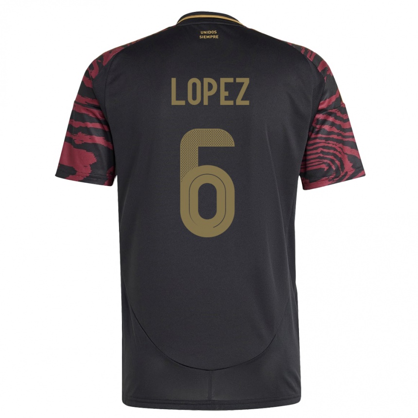 Kids Football Peru Marcos López #6 Black Away Jersey 24-26 T-Shirt