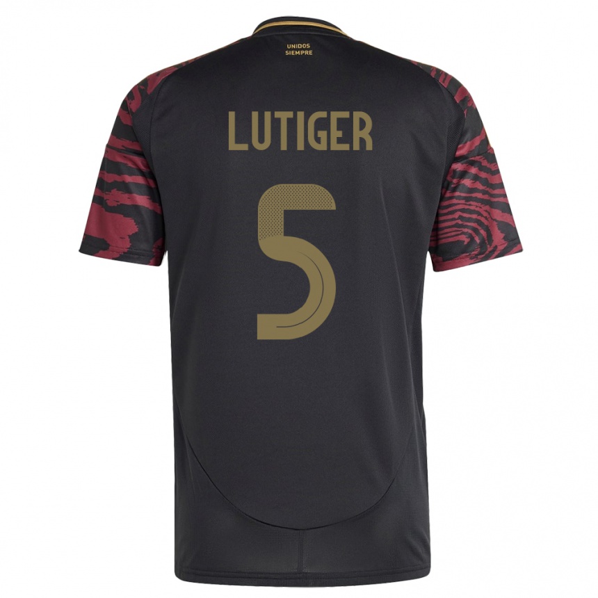 Kids Football Peru Rafael Lutiger #5 Black Away Jersey 24-26 T-Shirt