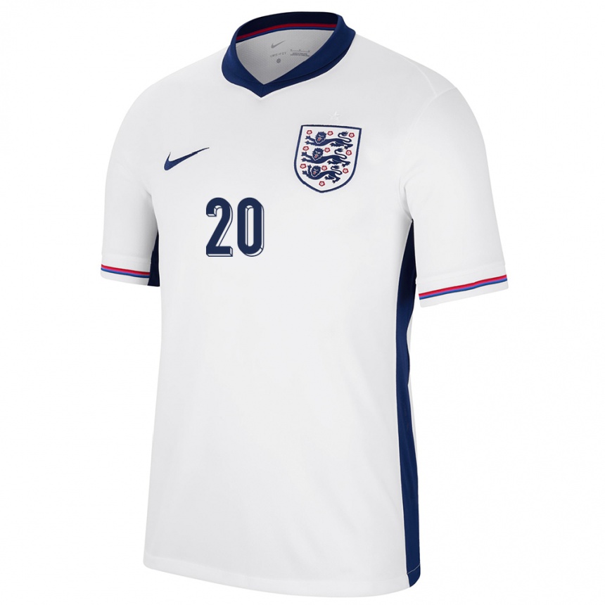 Men Football England Angel Gomes #20 White Home Jersey 24-26 T-Shirt