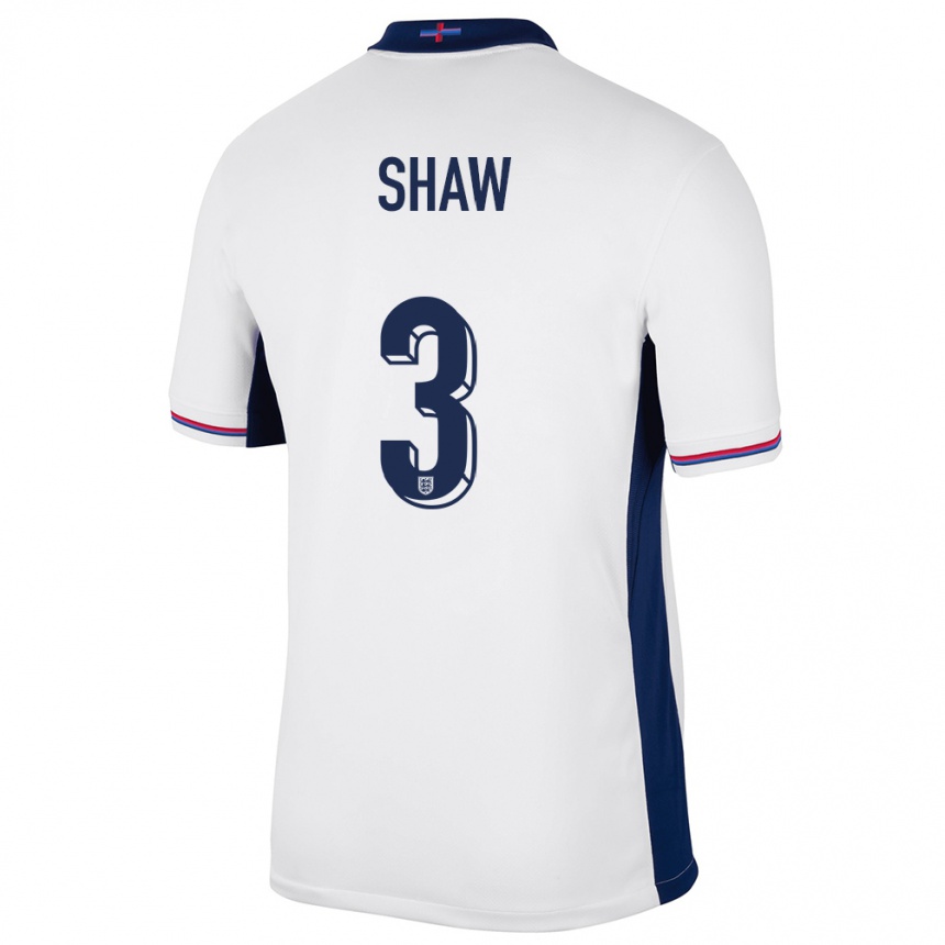 Men Football England Luke Shaw #3 White Home Jersey 24-26 T-Shirt