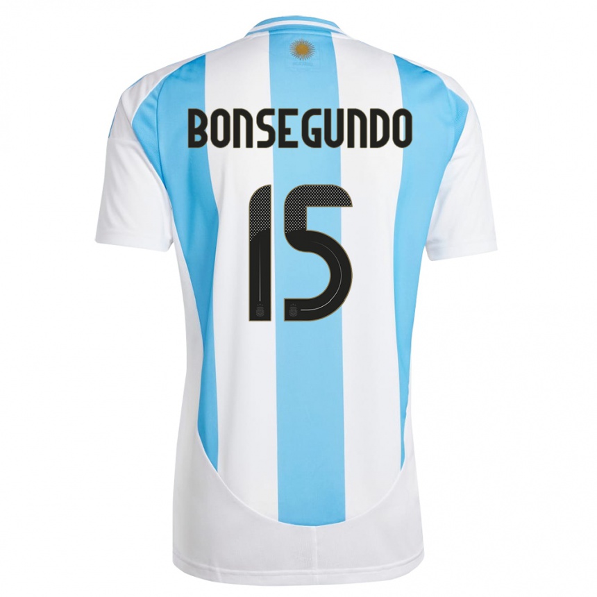 Men Football Argentina Florencia Bonsegundo #15 White Blue Home Jersey 24-26 T-Shirt