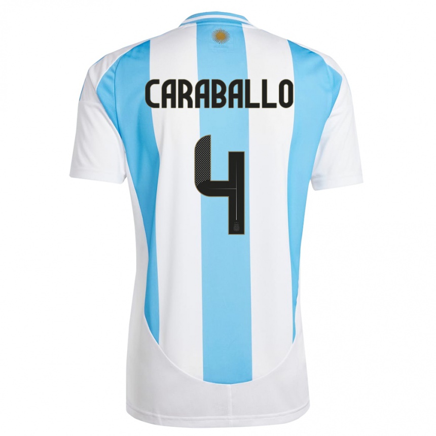 Men Football Argentina Brian Caraballo #4 White Blue Home Jersey 24-26 T-Shirt