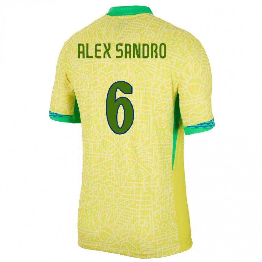 Men Football Brazil Alex Sandro #6 Yellow Home Jersey 24-26 T-Shirt