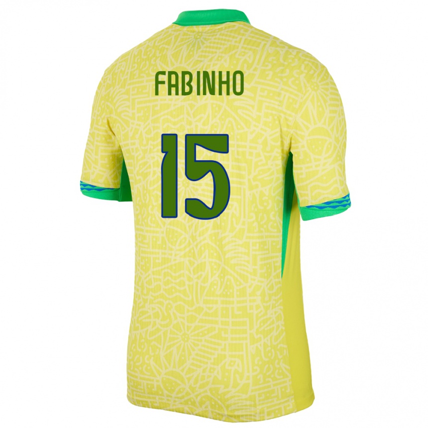 Men Football Brazil Fabinho #15 Yellow Home Jersey 24-26 T-Shirt