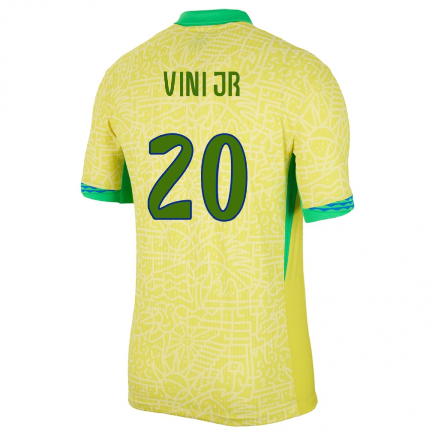 Men Football Brazil Vinicius Junior #20 Yellow Home Jersey 24-26 T-Shirt