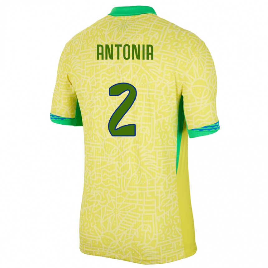 Men Football Brazil Antonia #2 Yellow Home Jersey 24-26 T-Shirt