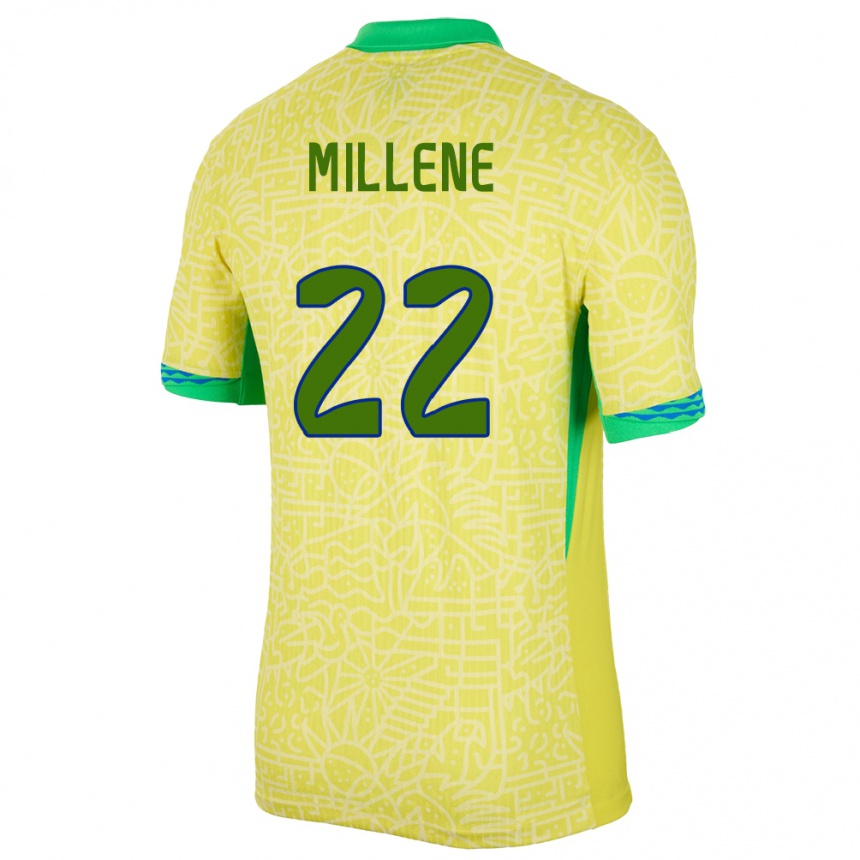 Men Football Brazil Millene #22 Yellow Home Jersey 24-26 T-Shirt