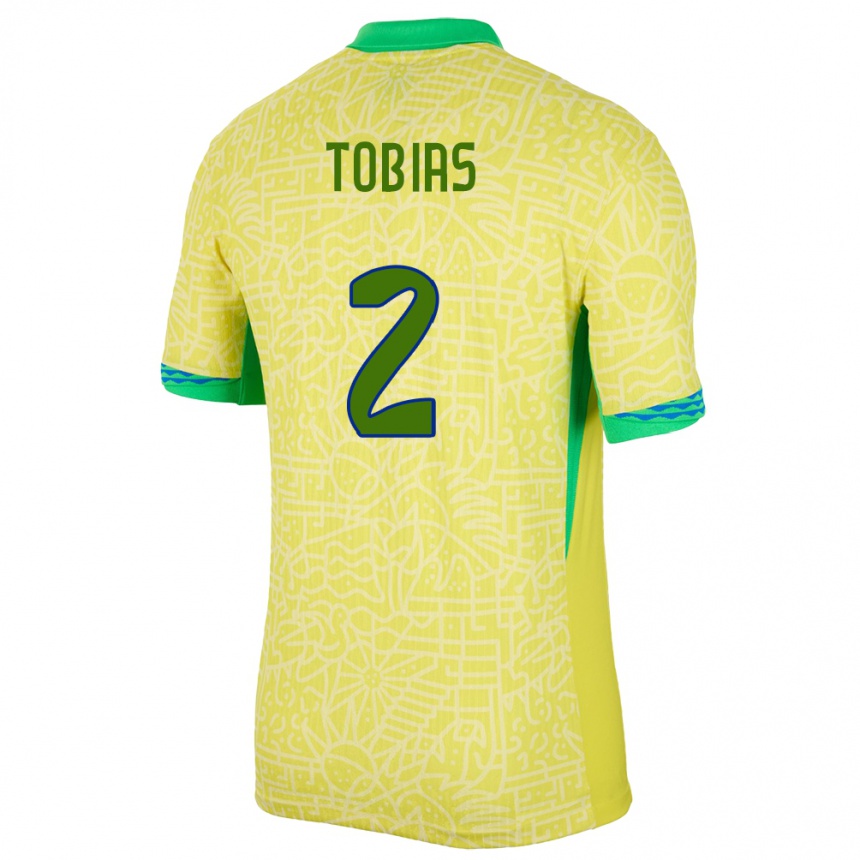 Men Football Brazil Vinicius Tobias #2 Yellow Home Jersey 24-26 T-Shirt