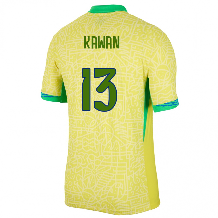 Men Football Brazil Lucas Kawan #13 Yellow Home Jersey 24-26 T-Shirt