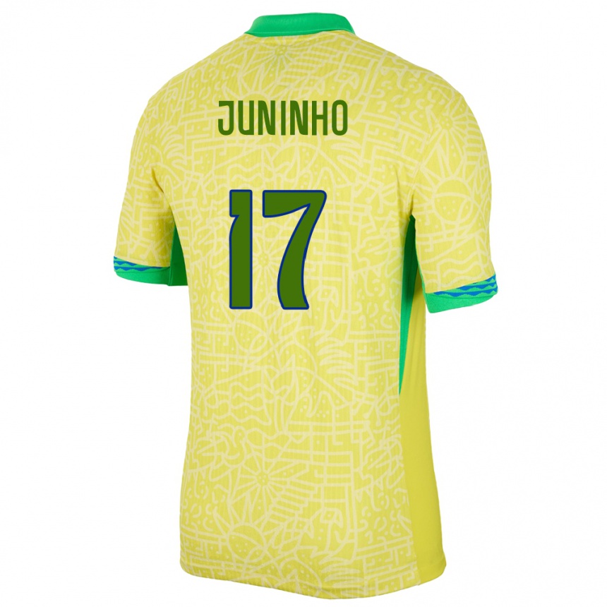 Men Football Brazil Juninho #17 Yellow Home Jersey 24-26 T-Shirt