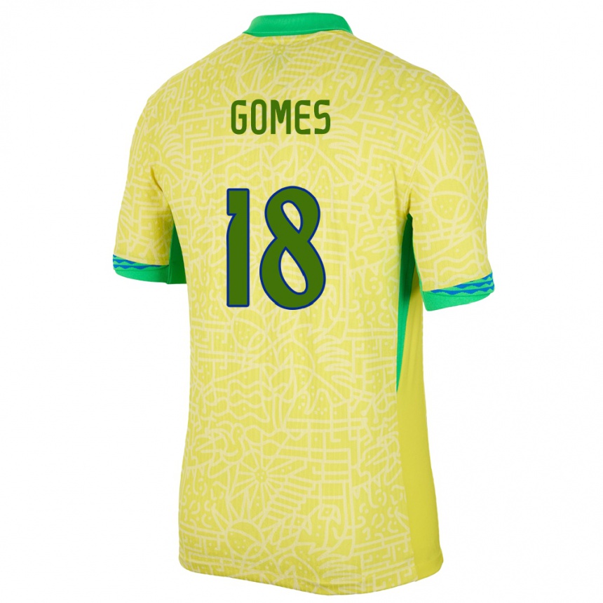Men Football Brazil Marlon Gomes #18 Yellow Home Jersey 24-26 T-Shirt
