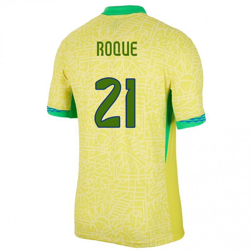 Men Football Brazil Vitor Roque #21 Yellow Home Jersey 24-26 T-Shirt