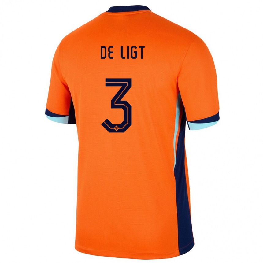 Men Football Netherlands Matthijs De Ligt #3 Orange Home Jersey 24-26 T-Shirt