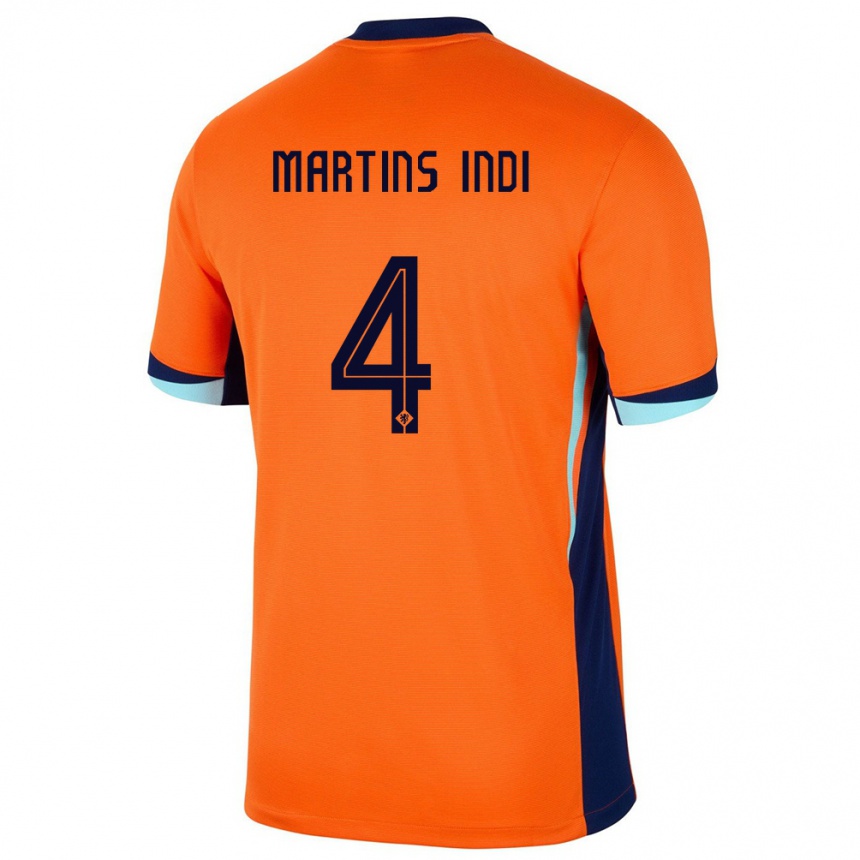 Men Football Netherlands Bruno Martins Indi #4 Orange Home Jersey 24-26 T-Shirt