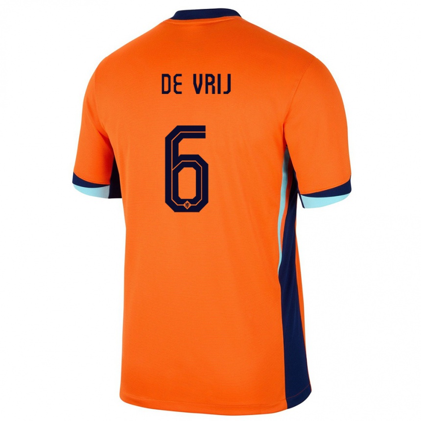 Men Football Netherlands Stefan De Vrij #6 Orange Home Jersey 24-26 T-Shirt