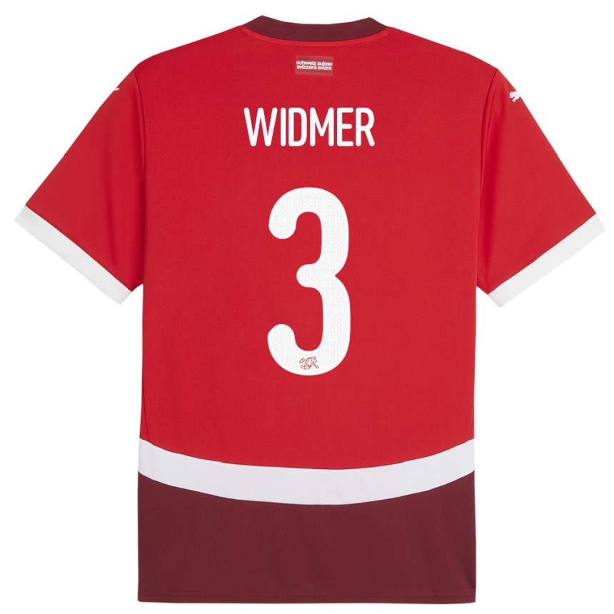 Men Football Switzerland Silvan Widmer #3 Red Home Jersey 24-26 T-Shirt