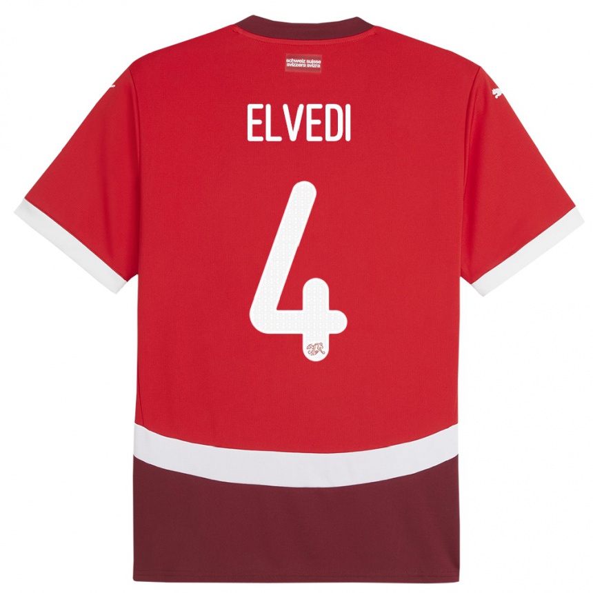 Men Football Switzerland Nico Elvedi #4 Red Home Jersey 24-26 T-Shirt